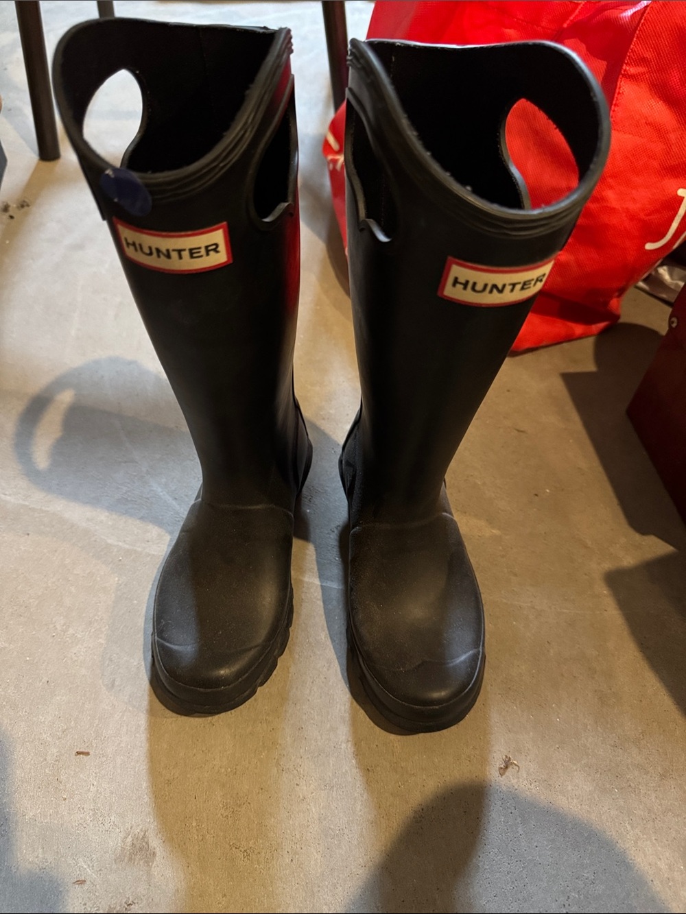Hunter Kids Black Tall Rain Boots with Pull Handles